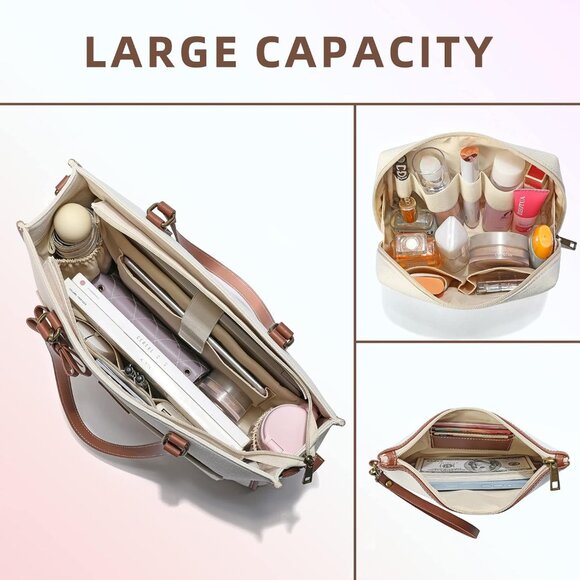 Versatile Canvas Laptop Bag for Women - Fits 15.6" Laptop + Makeup Bag Included - Picture 4 of 6